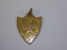 A 9ct Yellow Gold Medallion, awarded to Mr P Baker for First Aid Challenge Shield,dated 1911, approx