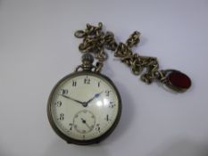 A Silver Dennyson 15 Jewel Open Faced Pocket Watch, Birmingham hallmark dated 1928 enamel face,