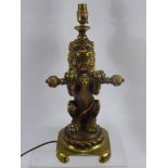 A Brass Lamp Base in the form of a Rampant Lion, approx 40 cms