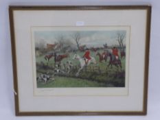 George Wright, a hand coloured print depicting a hunting scene, approx 47 x 35 cms.