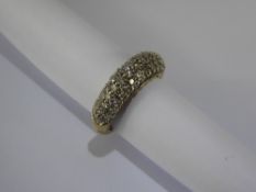 A Lady's 9ct Yellow Gold Pave Set Three Row Diamond Ring, approx 35 to 40 pts, size J, approx 2.7