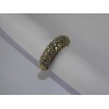 A Lady's 9ct Yellow Gold Pave Set Three Row Diamond Ring, approx 35 to 40 pts, size J, approx 2.7