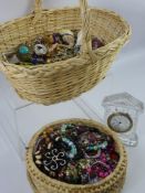 Two Baskets of Costume Jewellery, one containing brooches, necklaces, bracelets and earrings