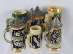 A Quantity of Vintage German and English Pottery Beer Tankards, approx 27.