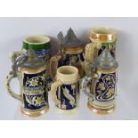 A Quantity of Vintage German and English Pottery Beer Tankards, approx 27.