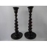 A Pair of Turned Oak Candlesticks, approx 29 cms