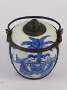 A Chinese Blue and White Porcelain and Pewter Censer, character marks to base, hand painted with