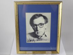 A Signed Black and White Photograph of Woody Allen, Hollywood Filmmaker, Comedian and Playwright,