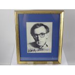 A Signed Black and White Photograph of Woody Allen, Hollywood Filmmaker, Comedian and Playwright,