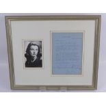 A Signed Letter by Vivien Leigh Award-Winning Actress of 'Gone with the Wind', mounted together with