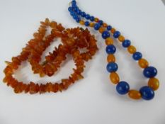 A Collection of Amber Style and Blue Stone Beads, together with a natural amber necklace,