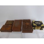 A Chinese Oriental Stationary Box, carved with chasing dragons together with a small selection of