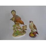 Porcelain Bird Figurines, including Doris Linder 'Flycatcher' and Royal Worcester 'Thrush'. (2)