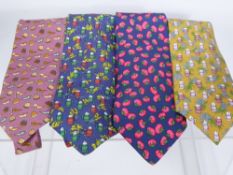 Four Gentleman's Silk Hermes Ties, labels to verso.