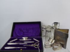 Miscellaneous Silver, including a silver manicure set, complete in a fitted velvet lined box,