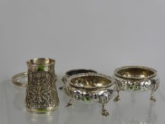 Miscellaneous Silver, including a pair of Victorian silver salts (sans liners) raised on three