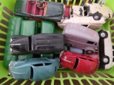 Miscellaneous Vintage Die-Cast Dinky and other model cars, including trucks, buses, army vehicles,