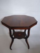 Edwardian Rosewood Octagonal Occasional Table, inlaid centre, four elegant rosewood legs united by