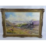 Paul S. Gribble, an oil on canvas depicting a steam locomotive travelling in the country, approx