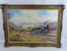 Paul S. Gribble, an oil on canvas depicting a steam locomotive travelling in the country, approx