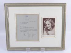 A Signed Letter by Joan Crawford Award-Winning Actress of 'Mildred Pierce', mounted together with