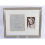 A Signed Letter by Joan Crawford Award-Winning Actress of 'Mildred Pierce', mounted together with