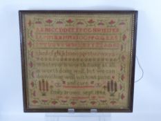 An Antique Hessian Sampler, signed Emily Brown September 1846, approx 44 x 41 cms