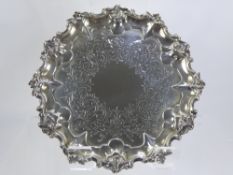 A Silver Victorian Card Tray, on scroll feet, with pie crust decoration, London hallmark, dated