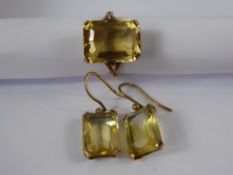 A Lady's 9 ct Gold Vintage Citrine Ring and Earring Set, ring size L, total wt 8.8 gms.