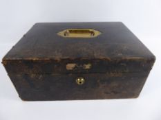 A Gentleman's Bramah Writing Box, with green leather interior together with three leather wallets, a