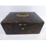 A Gentleman's Bramah Writing Box, with green leather interior together with three leather wallets, a