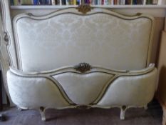 A French Louis XVI Bedstead, the frame in the Gustavian style with cream brocade upholstery,