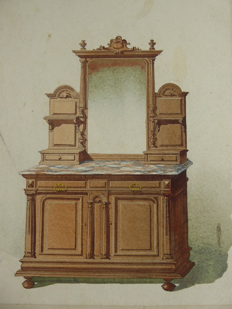 Nine 19th Century Watercolour Illustrations of Victorian furniture, two are framed and glazed, the - Image 6 of 6