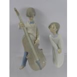 Four Lladro Figures, including double bass singer, girl and boy, approx 22 cms.