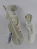 Four Lladro Figures, including double bass singer, girl and boy, approx 22 cms.