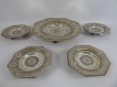 Antique Silver Persian Platter, with four dishes, four rice bowls and saucers, stamped 84 purity,