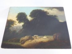 An Antique Oil on Board, depicting a Riverscape, approx 54 x 40 cms, artist unknown.