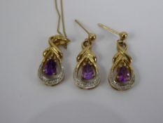 A 9 ct Amethyst Drop Pendant, and matching stud earrings.