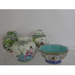 Four Chinese Ginger Jars and Covers, hand painted with figures at leisure, approx 12 cms, red