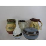 Quantity of Studio Pottery, including three glazed jugs, blue glaze jar and cover, a High Bank