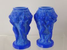 A Pair of Art Nouveau Opaline Glass Vases, depicting nymphs approx 12.5 cms.