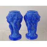 A Pair of Art Nouveau Opaline Glass Vases, depicting nymphs approx 12.5 cms.