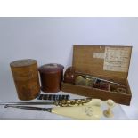 Miscellaneous Items, including a treen egg, beaded needle holder, treen canister and two button