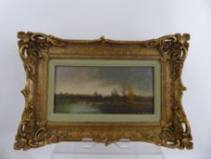 Oil on Board, depicting a Marshland Storm, approx 29 x 22 cms (3), presented in ornate wood