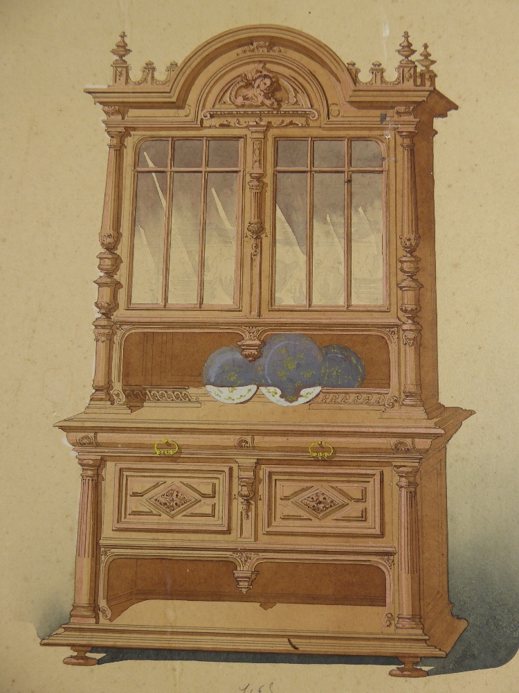 Nine 19th Century Watercolour Illustrations of Victorian furniture, two are framed and glazed, the - Image 3 of 6