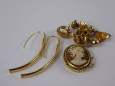 A Miscellaneous Collection of 9 ct Gold Jewellery, including six pairs of earrings and a shell cameo