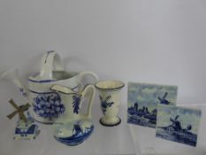 Miscellaneous Delft, including watering can, posy vase, jug, three tiles, trinket dish together with