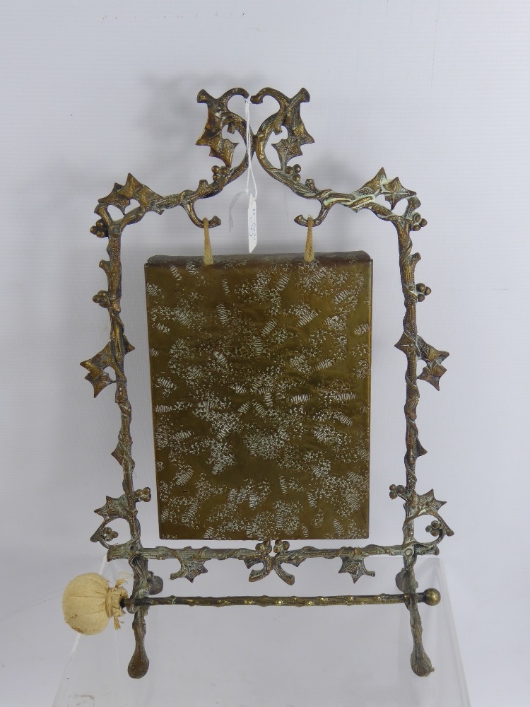 A Vintage Brass Dinner Gong, held within an attractive wrought brass frame, approx 12 x 28 cms