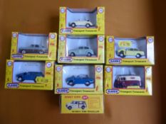 Quantity of Boxed Die Cast 1:76 Scale Transport Treasures, including Triumph Saloon Primrose Yellow,