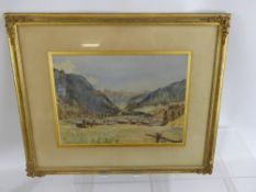 An Unsigned Water Colour Painting, depicting a village in the Alps, approx 35 x 25 cms io glazed and